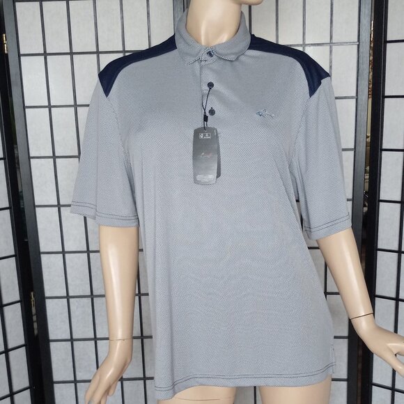 Nwt Greg Norman Polo Shirt Mens Size M Gray/Navy Shark Golf Casual Short Sleeve - Picture 1 of 7